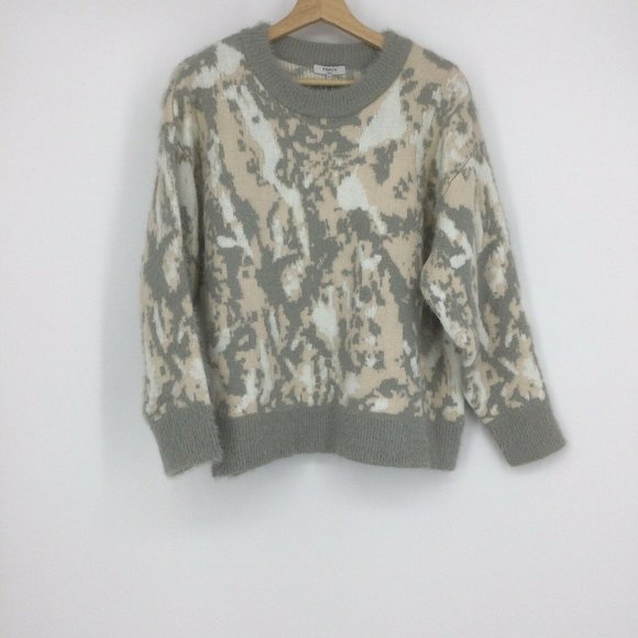 FRNCH Pink Grey Camo Print Oversized Crew Neck Sweater Size Small/Medium - Picture 2 of 7